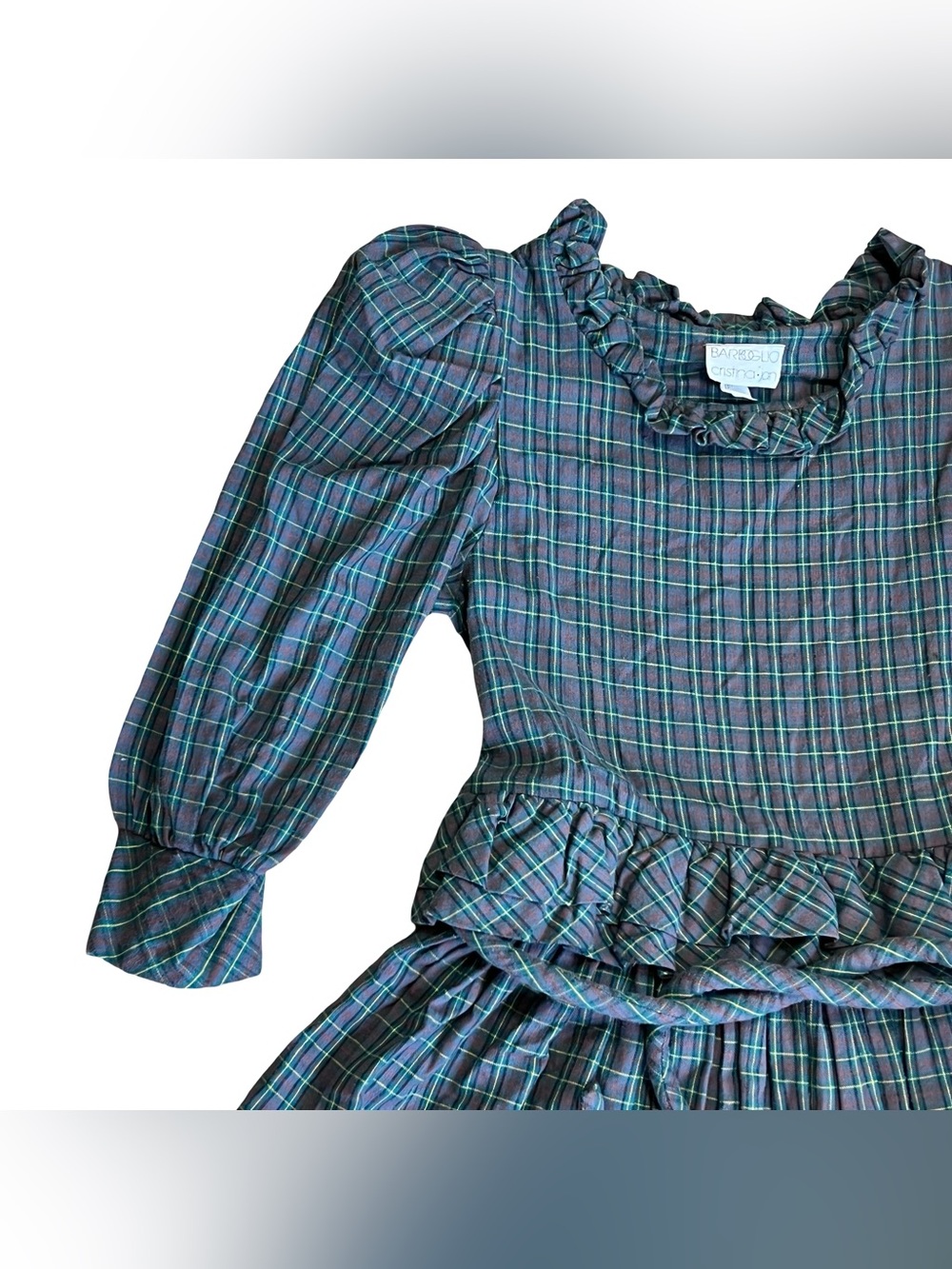 Barboglio Cristina Jan Vintage 80s S Plaid Prairie Dress Ruffle Cotton Flannel - Picture 4 of 16